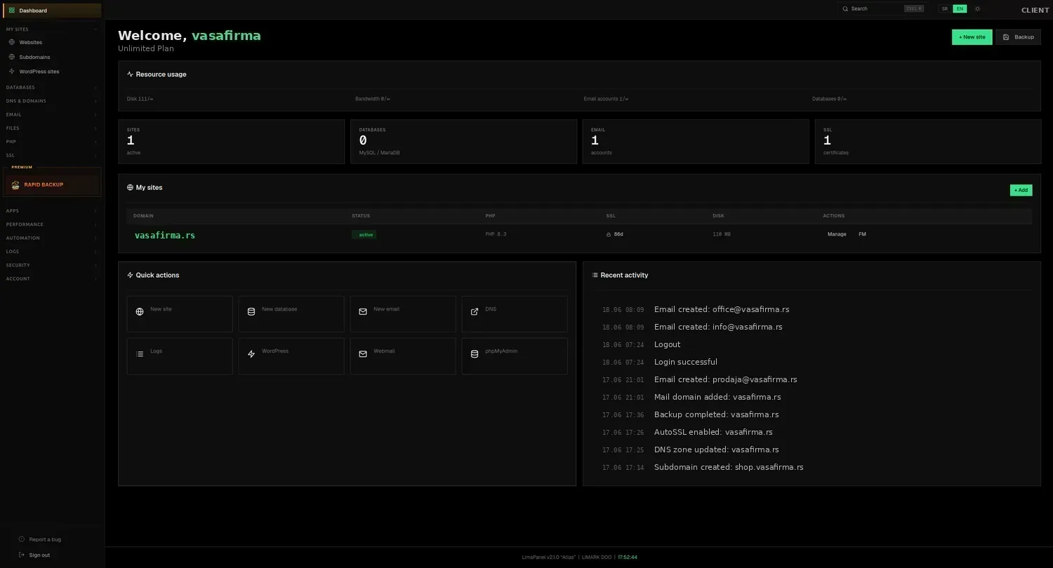 LimaPanel - klijentski panel
